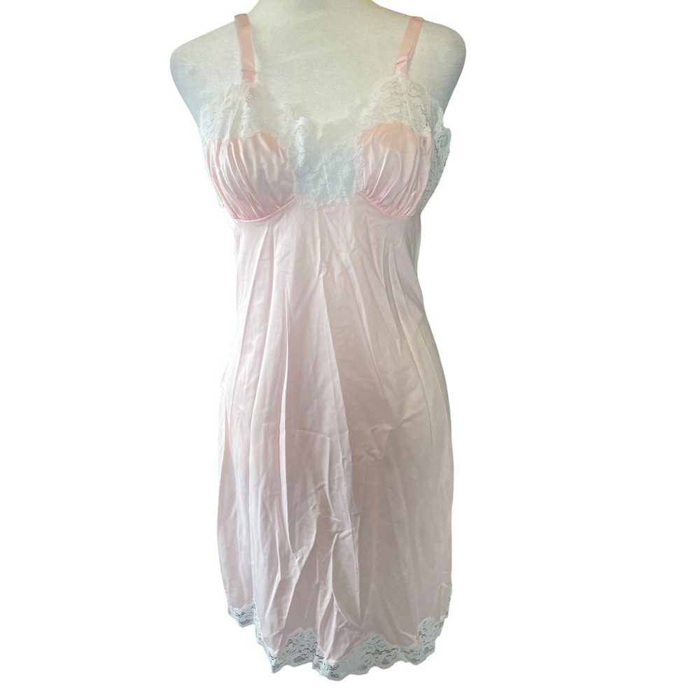 Val Mode Women Vintage Y2K Babydoll Pink Lace Trim Slip Dress Size 32 Homecoming